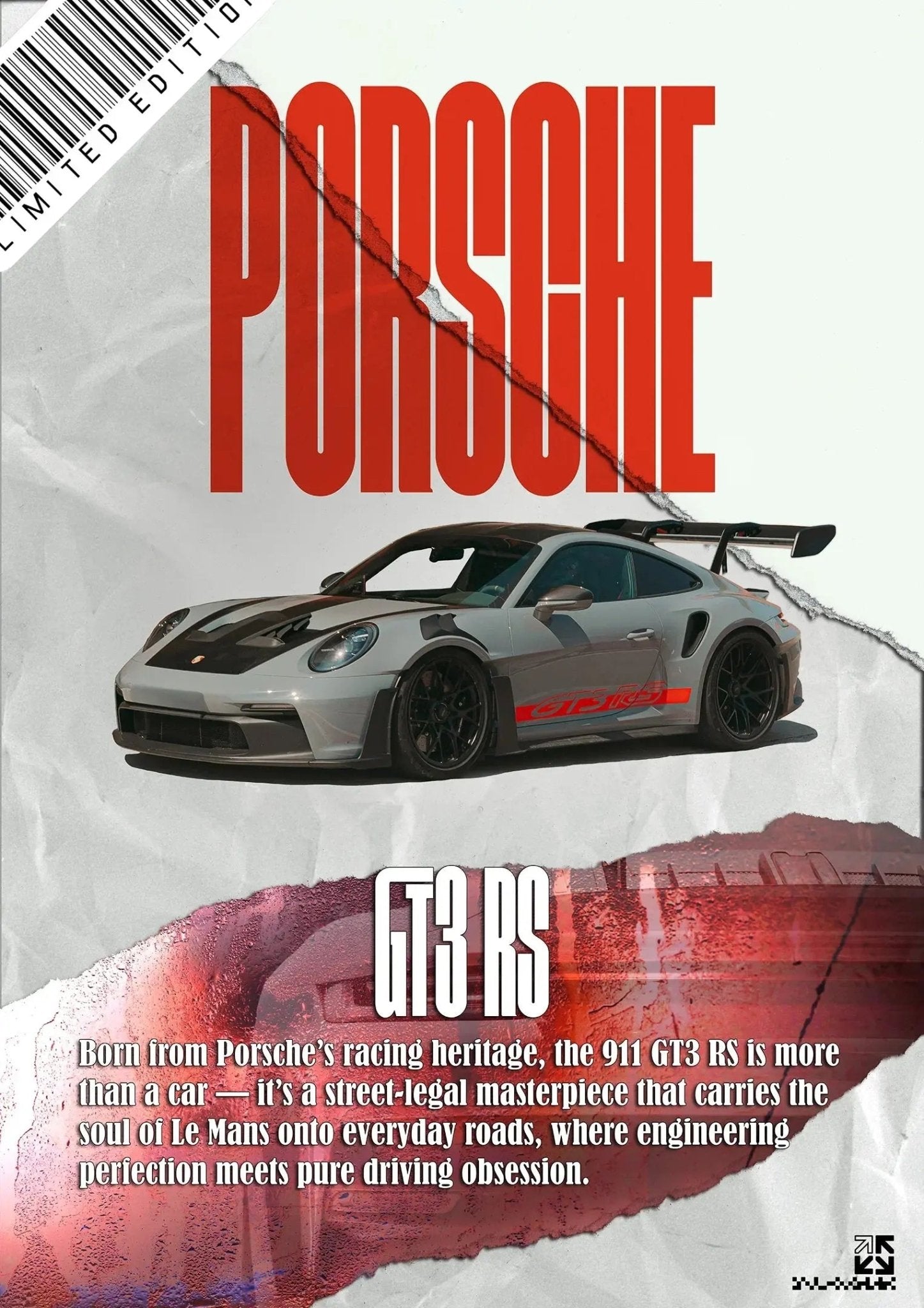 Porsche GT3 RS Torn Poster Print - No Frame - North Shutter - car_photography_bucharest